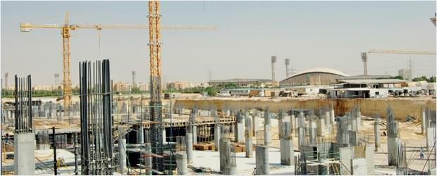 NEGC civil construction site with tower cranes in Saudi Arabia